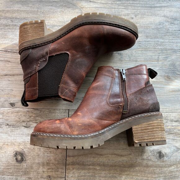 Bull Boxer Chelsea Boots Women's 8 Brown Leather Zip Heel Fall Rustic - Picture 2 of 10